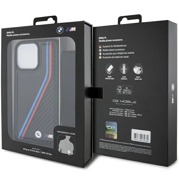 Pokrowiec BMW M Edition Carbon Tricolor na iPhone 15 Pro Max - Czarny