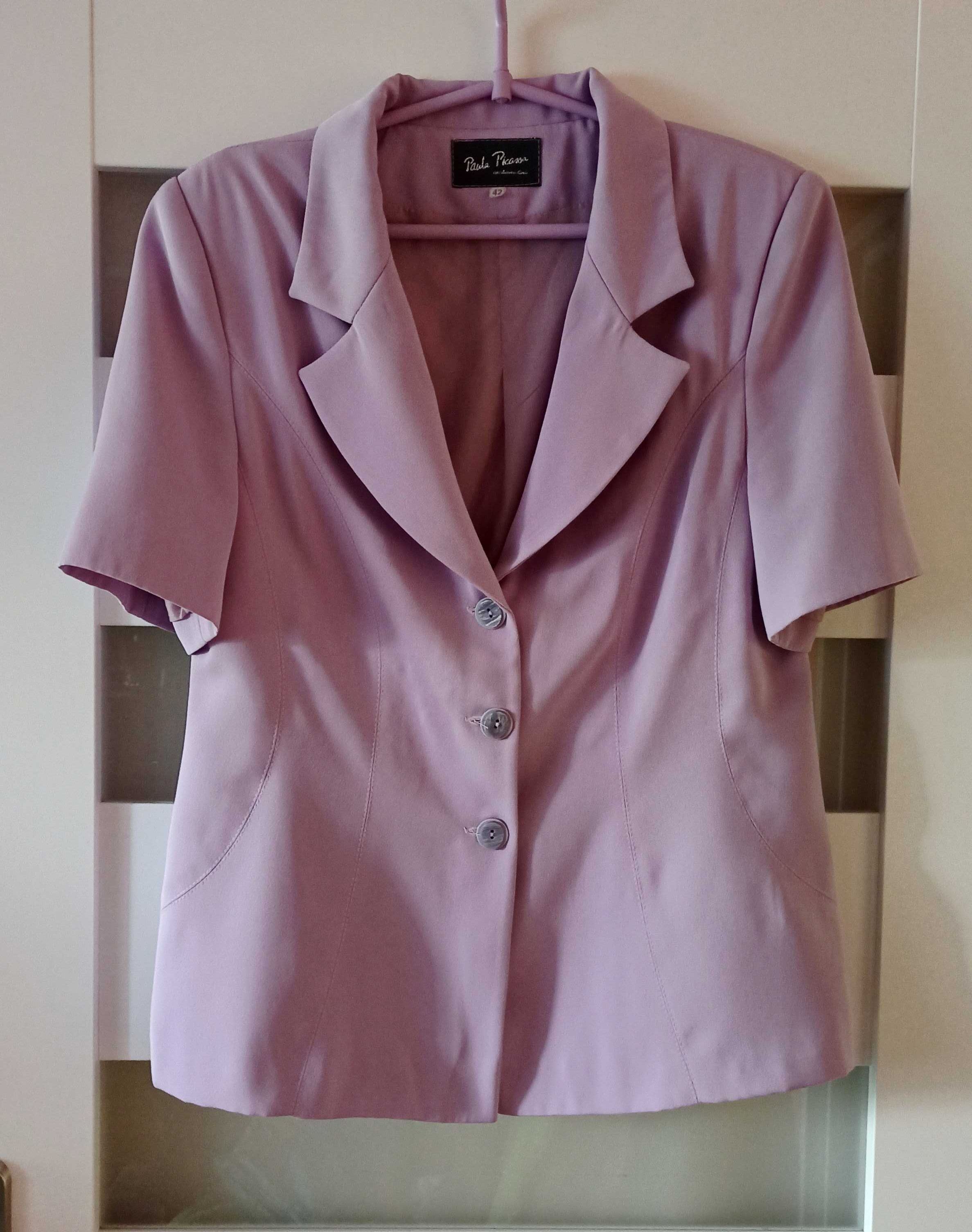 Liliowy fioletowy pastelowy komplet żakiet spódnica vintage retro 42