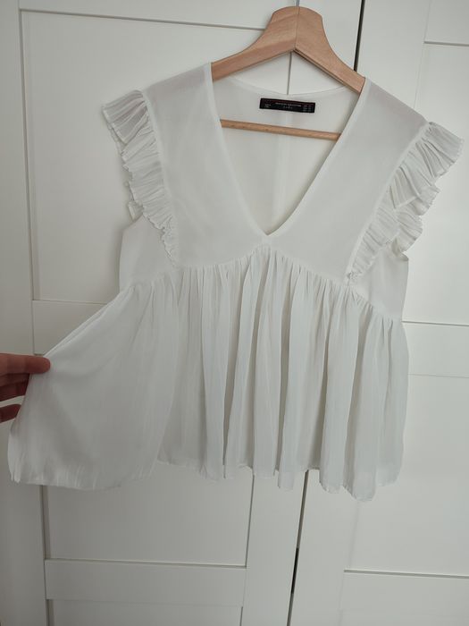 Zara elegancka biała bluzka XS plisy marszczenia