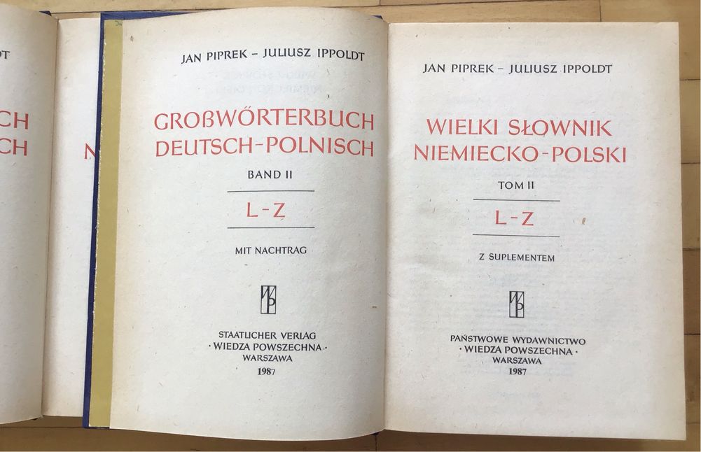 Wielki Słownik Niemiecko-Polski Od A-K i Od L-Z 1987 Rok