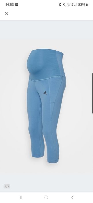 Legginsy ciążowe krótkie Adidas Performance, rozmiar S, niebieskie