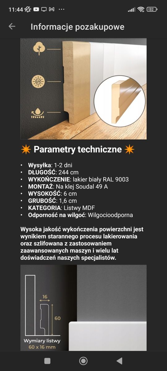 Listwy przypodłogowe MDF lakierowane