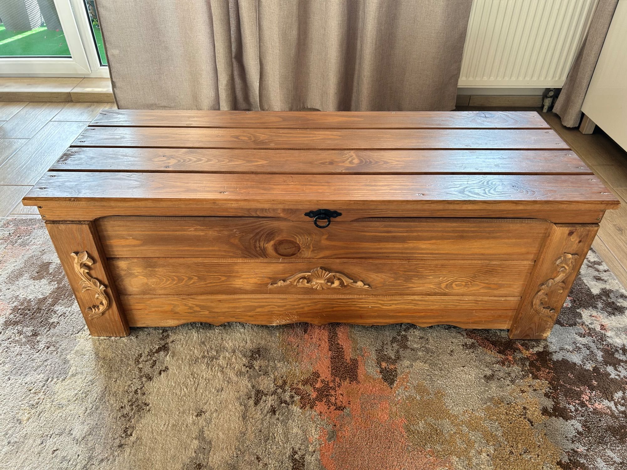 Kufer drewniany duży, skrzynia 121 x 47 x 44 cm