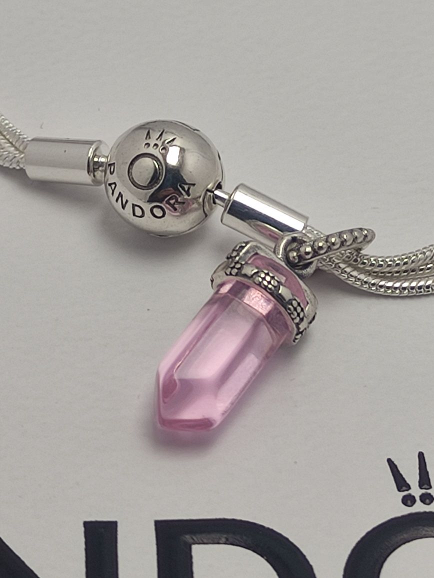 Bransoletka srebrna S925 ALE z charmsem z różowego kwarcu
