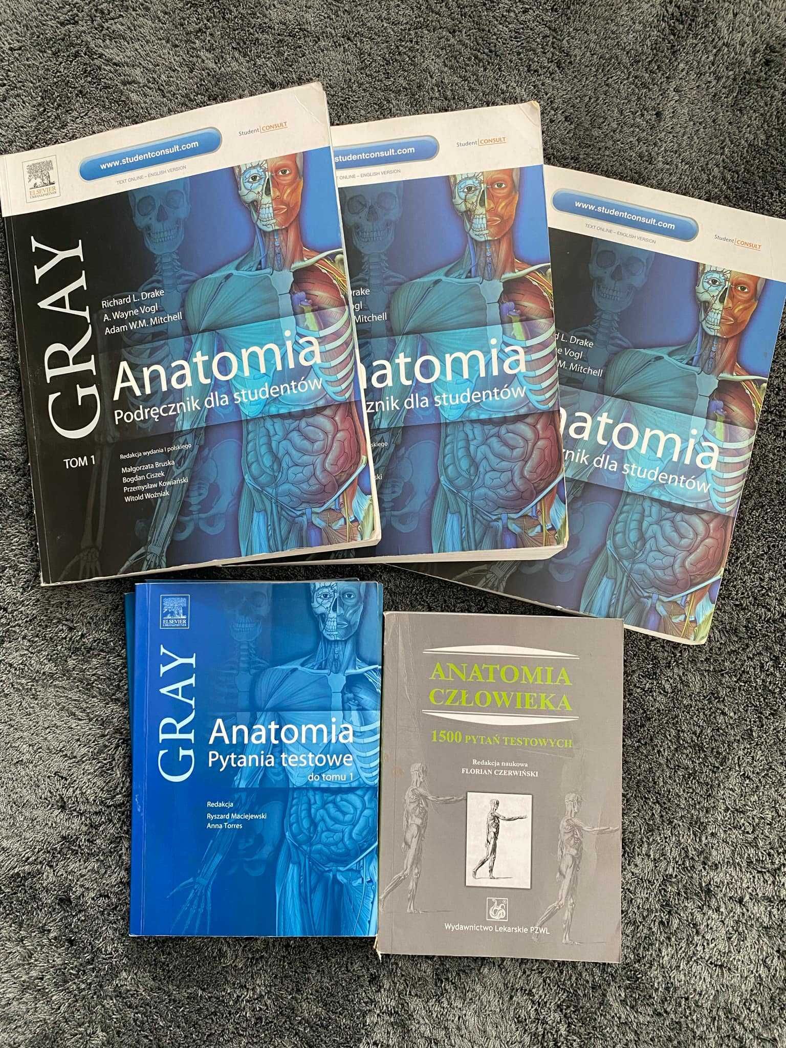 Anatomia Gray 3 tomy + pytania testowe + gratis 1500 pytań