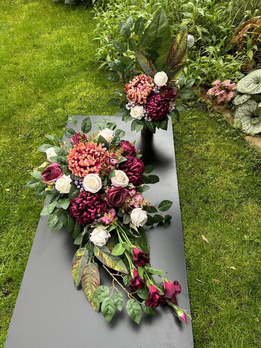 Zestaw komplet na grób cmentarz wiązanka bukiet sztuczne kwiaty