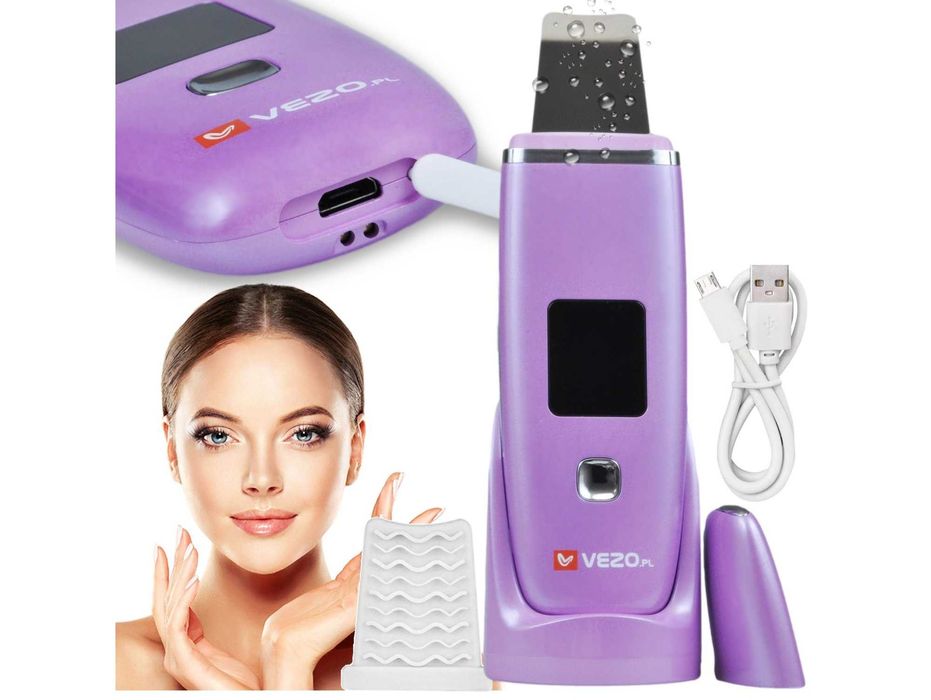 Vezo peeling kawitacyjny bezprzewodowy do twarzy 5w1 fioletowy