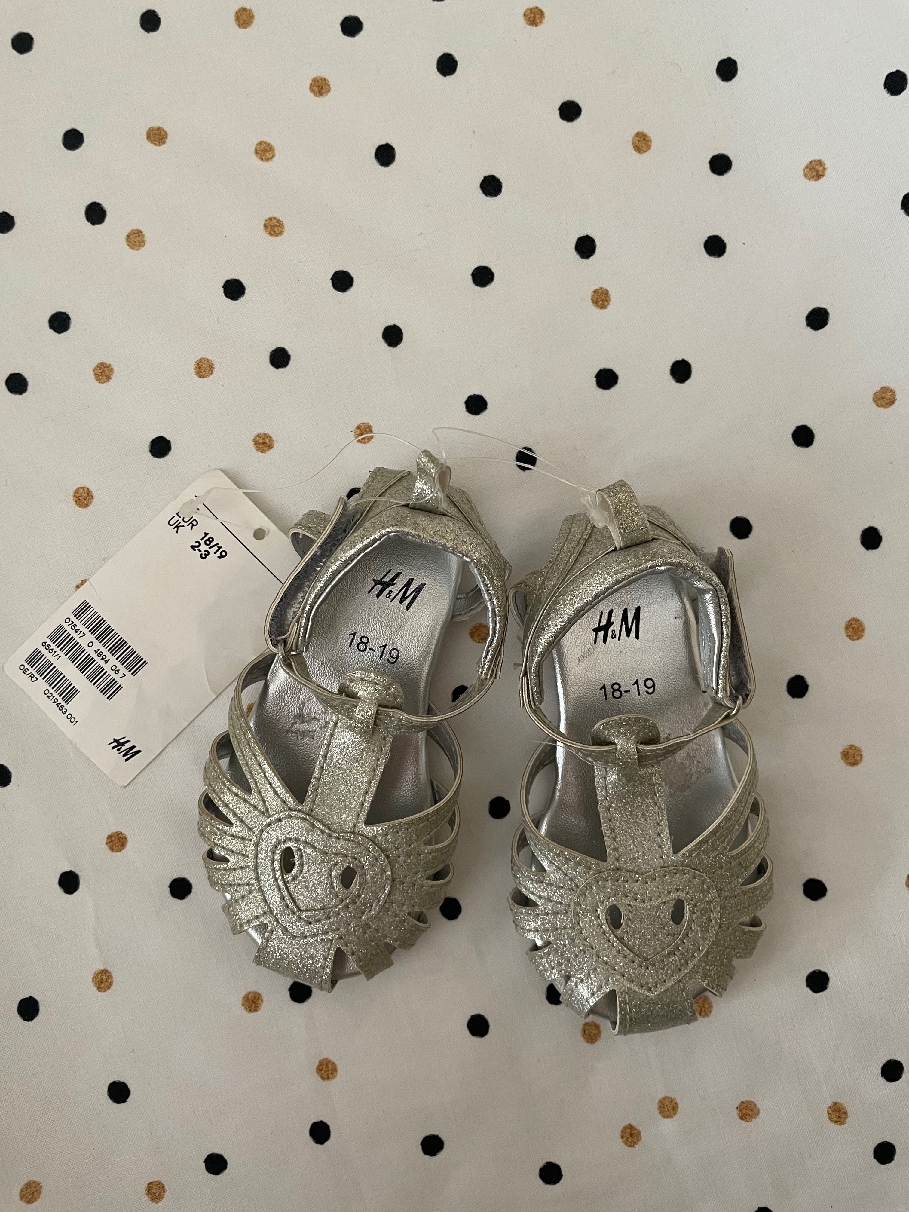 Nowe śliczne srebrne sandałki H&M 18/19, 12cm, lato chrzest