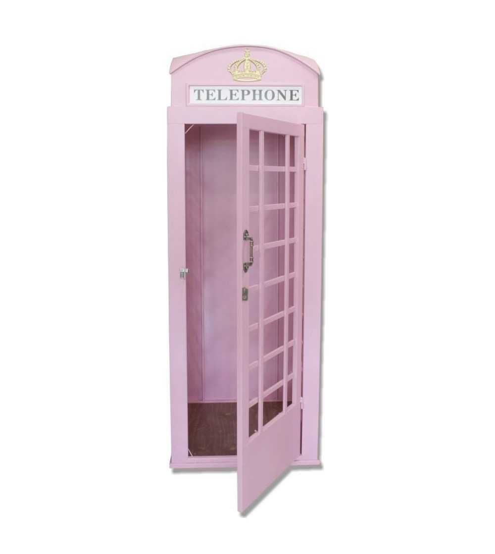 Cabine de telefone rosa vintage 2,20 m