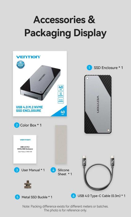 Зовнішня кишеня Vention 40Gbps M.2 NVMe SSD to USB4, Thunderbolt 4