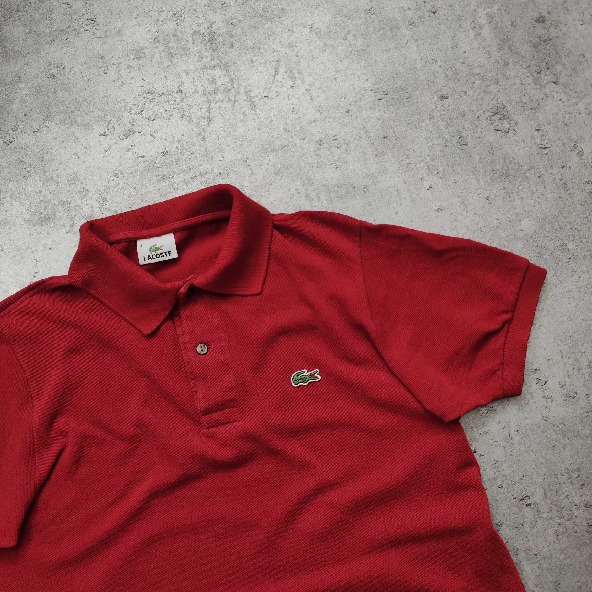 MĘSKA Koszulka Bawełna Elegancka Haft Logo Bordowa Lacoste France