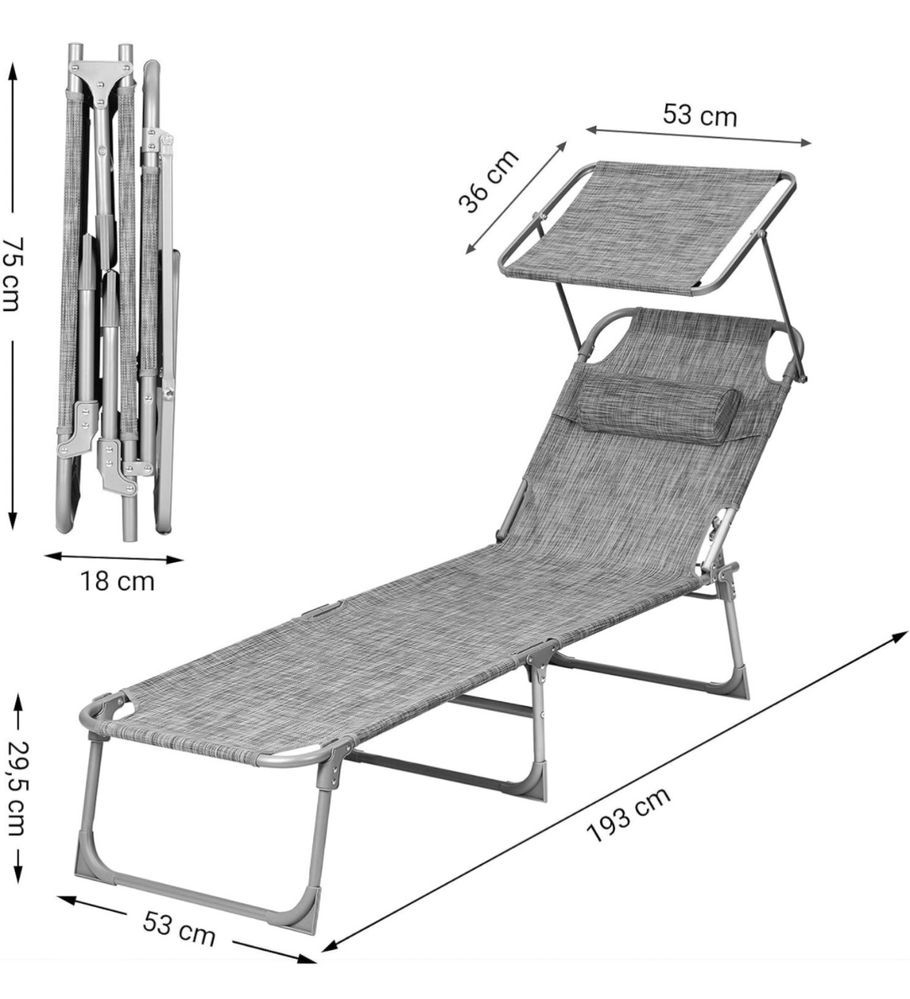 Leżak Ogrodowy Szary Przeciw Słoneczny Dostawa GRATIS