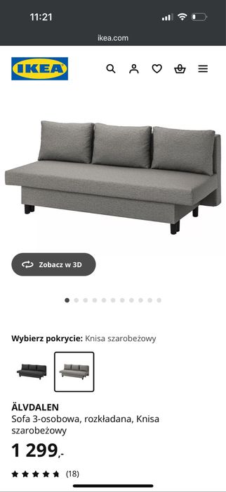 Rozkładana kanapa sofa łóżko 2 osobowe Ikea