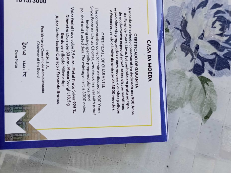 Moeda de 7,5€ em Prata Proof 900 Anos Foral de Ponte de Lima 2025