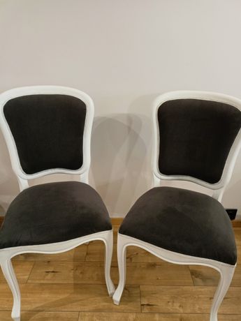 2 krzesła w stylu Glamour Ludwik eleganckie białe szare drewniane