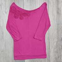 Różowa bluzka damska rękaw 3/4, koszulka z haftem, top, Mohito, XS /34