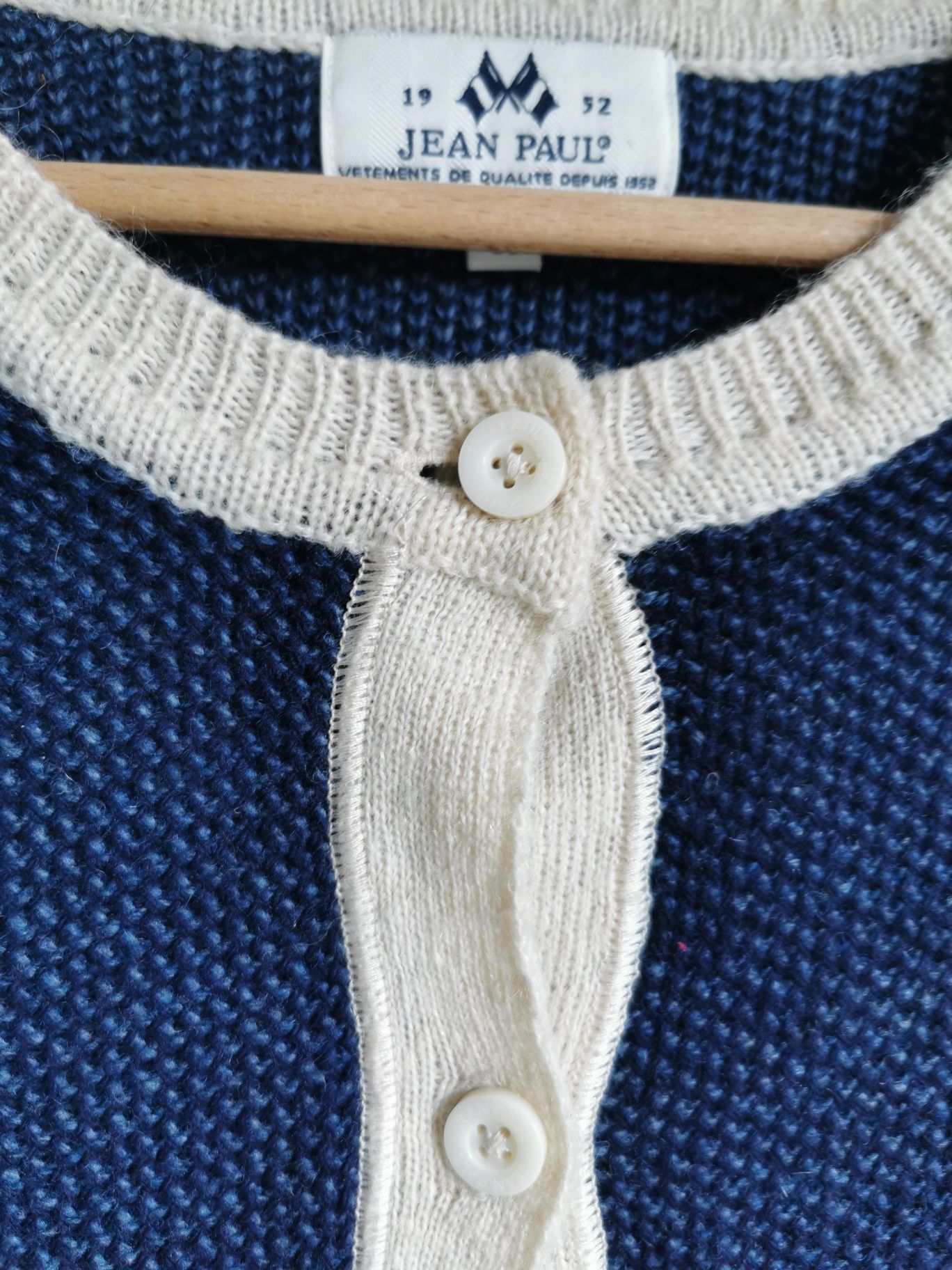 Jean Paul M 38 wełniany kardigan sweter na guziki granatowy garsonka