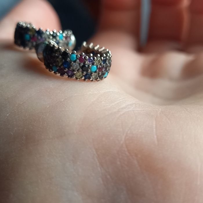 Kolczyki srebrne z turkusami i kolorowymi cyrkoniami