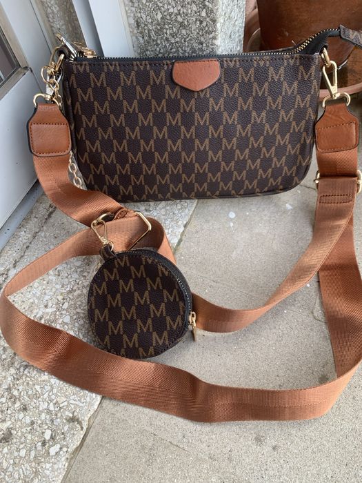 Conjunto mala + mala + porta moedas Café e Dourado NOVO