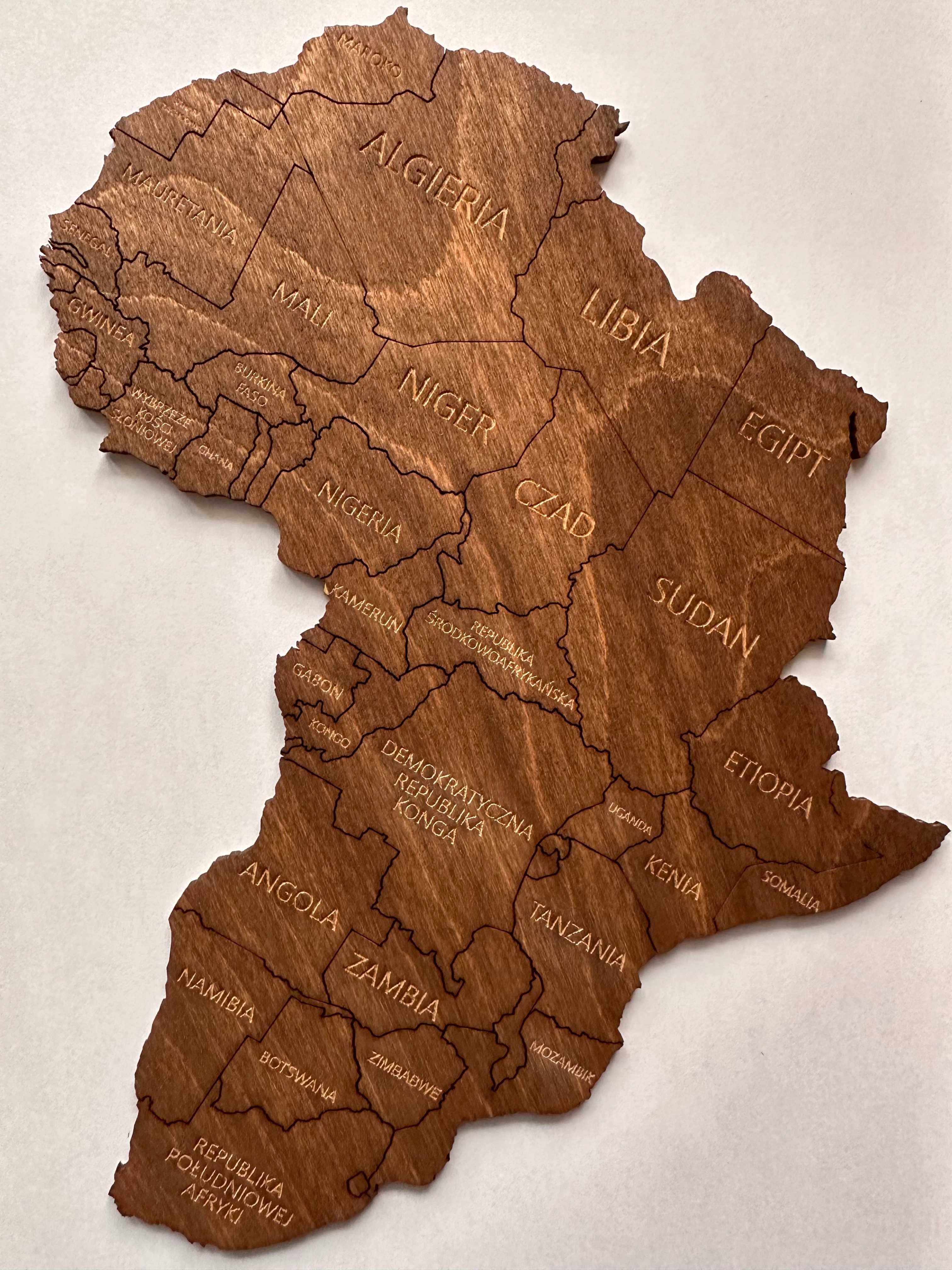 Nowa Drewniana Mapa Świata Palisander (ciemny brąz, drewno) 150x90cm