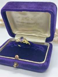 Pierścionek z ametystem i perłami ze złota, złoto pr 333, certyfikat