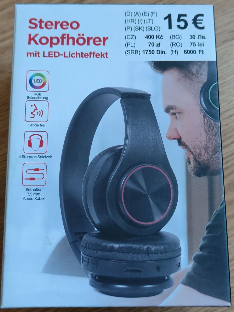 Nowe Słuchawki Stereo z Efektami Świetlnymi LED Bluetooth AUX TF Karta