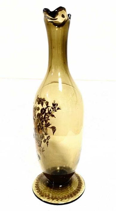 Rara jarra antiga em vidro fumado pintura floral à mão