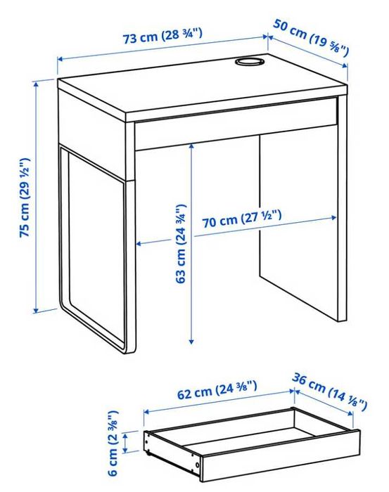 Biurko Ikea MICKE czarnobrąz z dorobionym blatem orzech i podstawką