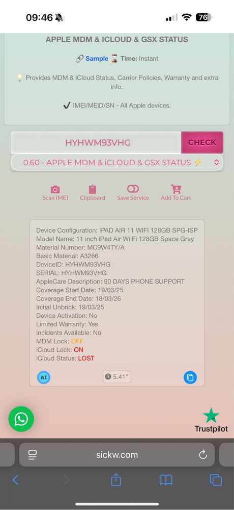 Apple Ipad Air M3 A3266, 93VHG,icloud lock,на запчастини