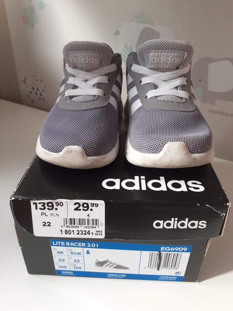 Buty Adidas Lite Racer 2.0 l rozm.22 szare unisex Stan idealny!