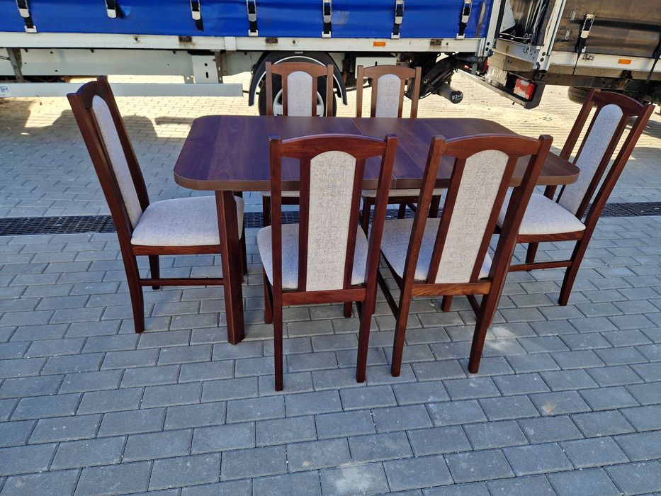 od ręki: Stół rozkładany + 6 krzeseł, orzech + kawa z mlekiem ,dostawa