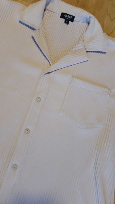 Plisowana Oversize Pleated koszula beżowa Streetwear S M L t-shirt