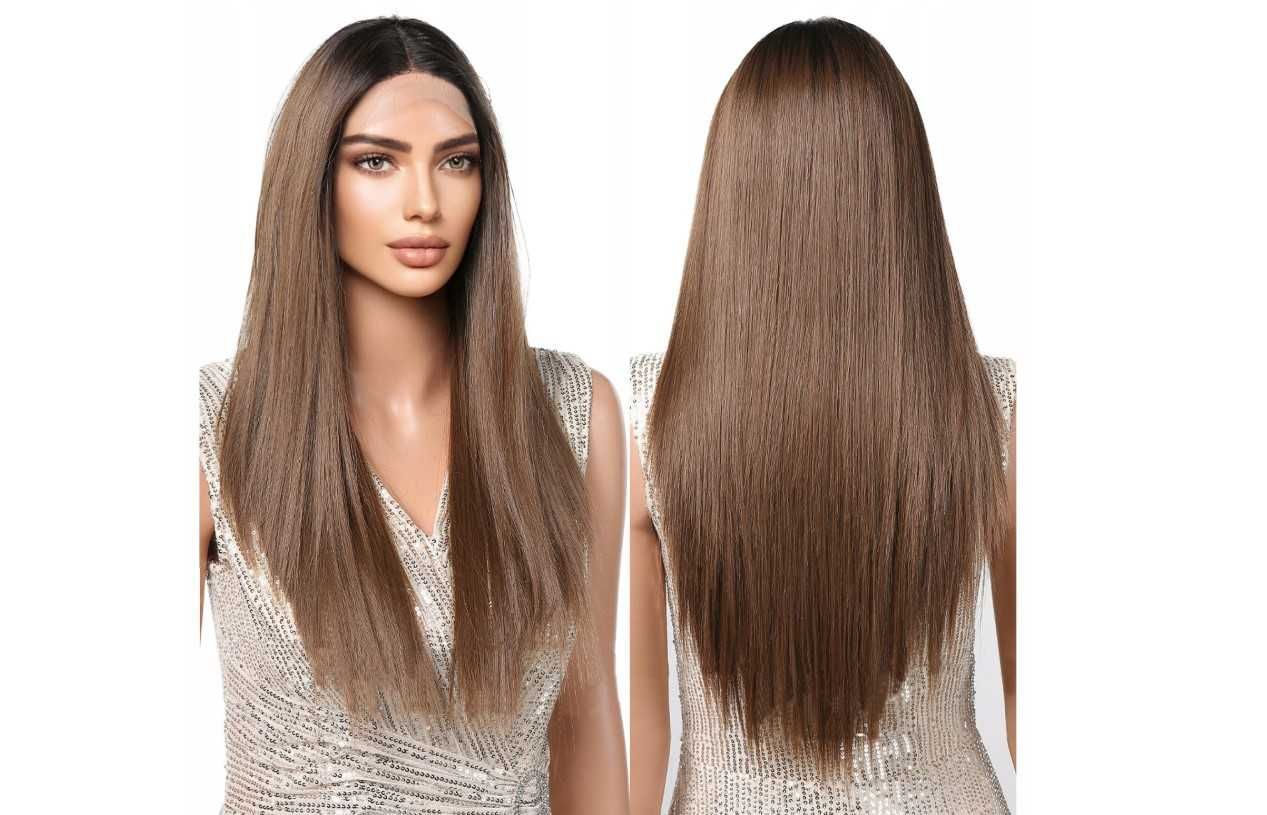 Peruka lace front długie proste brązowe włosy 65cm