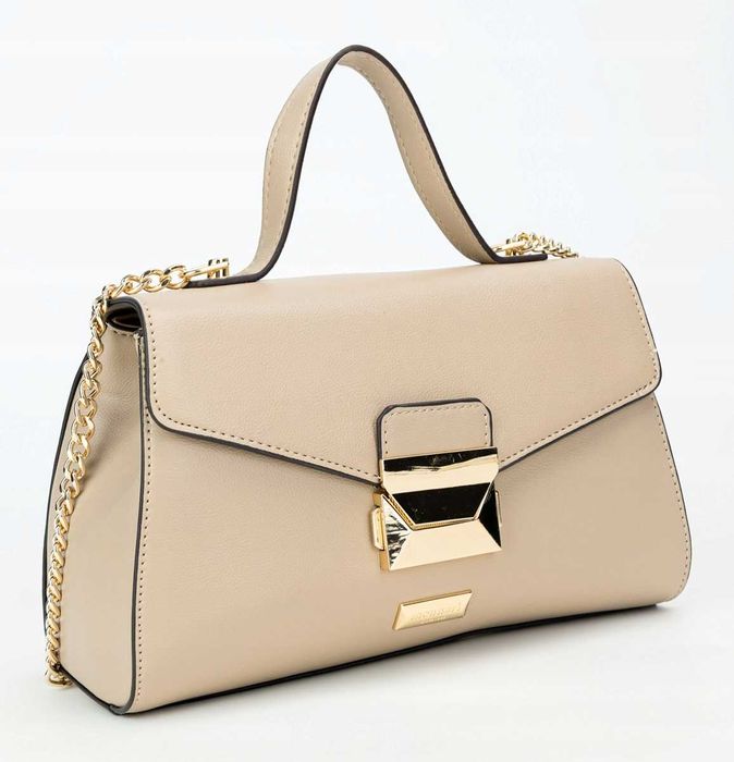 Monnari Elegancka Torebka Damska Kuferek Na Ramię Skóra Beżowa Logo