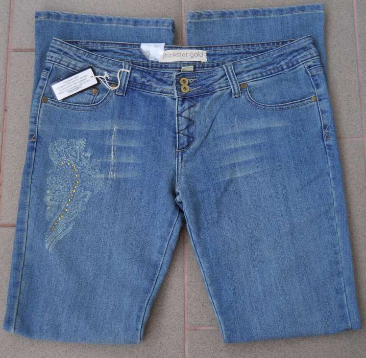 CHICKSTER GOLD NOWE świetne biodrówki jeansy cekiny ozdoby W14L33 r.42