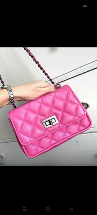 Vera Pelle pink crossbody bag skórzana torebka listonoszka szanelka