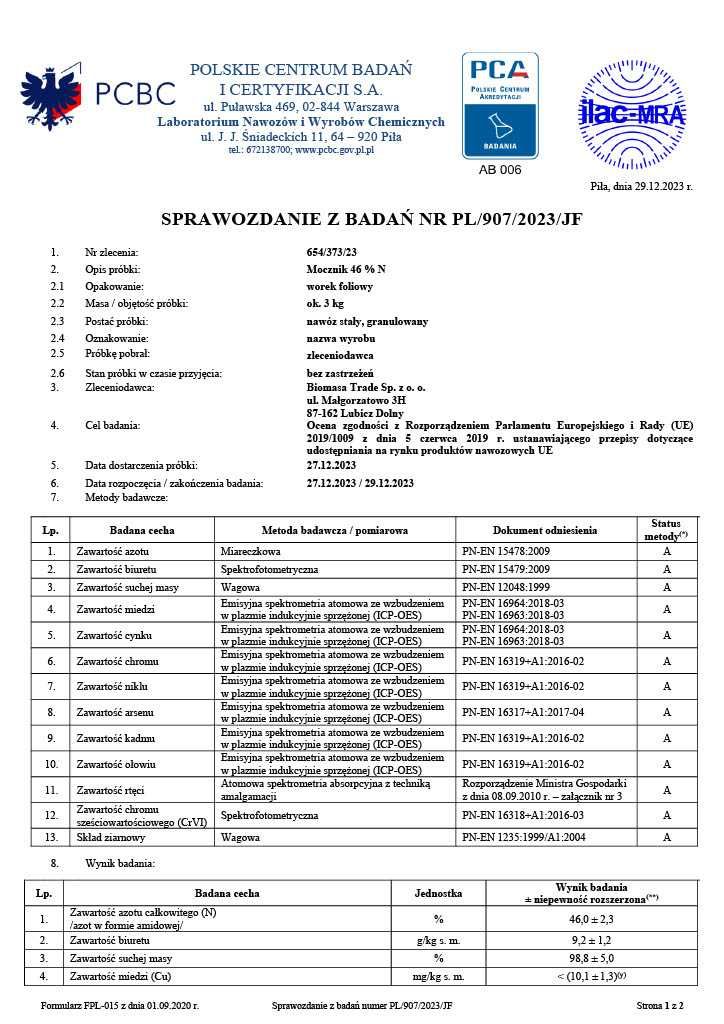 Mocznik 46N z Importu - pochodzenie Uzbekistan
