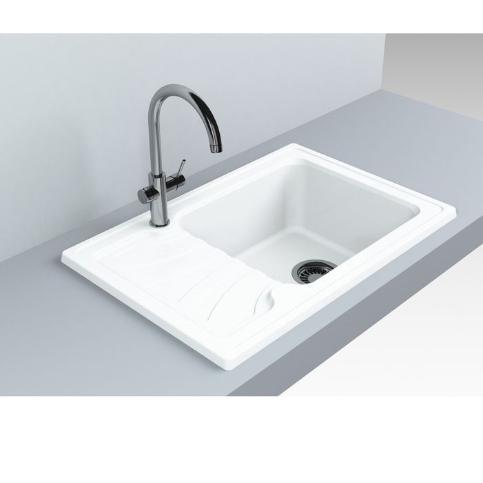 Гранитная кухонная мойка Fancy Marble Filadelfia белая + сифон