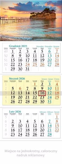 Kalendarz 2026 ścienny trójdzielny Wyspa. Lucrum. Nowy Produkt