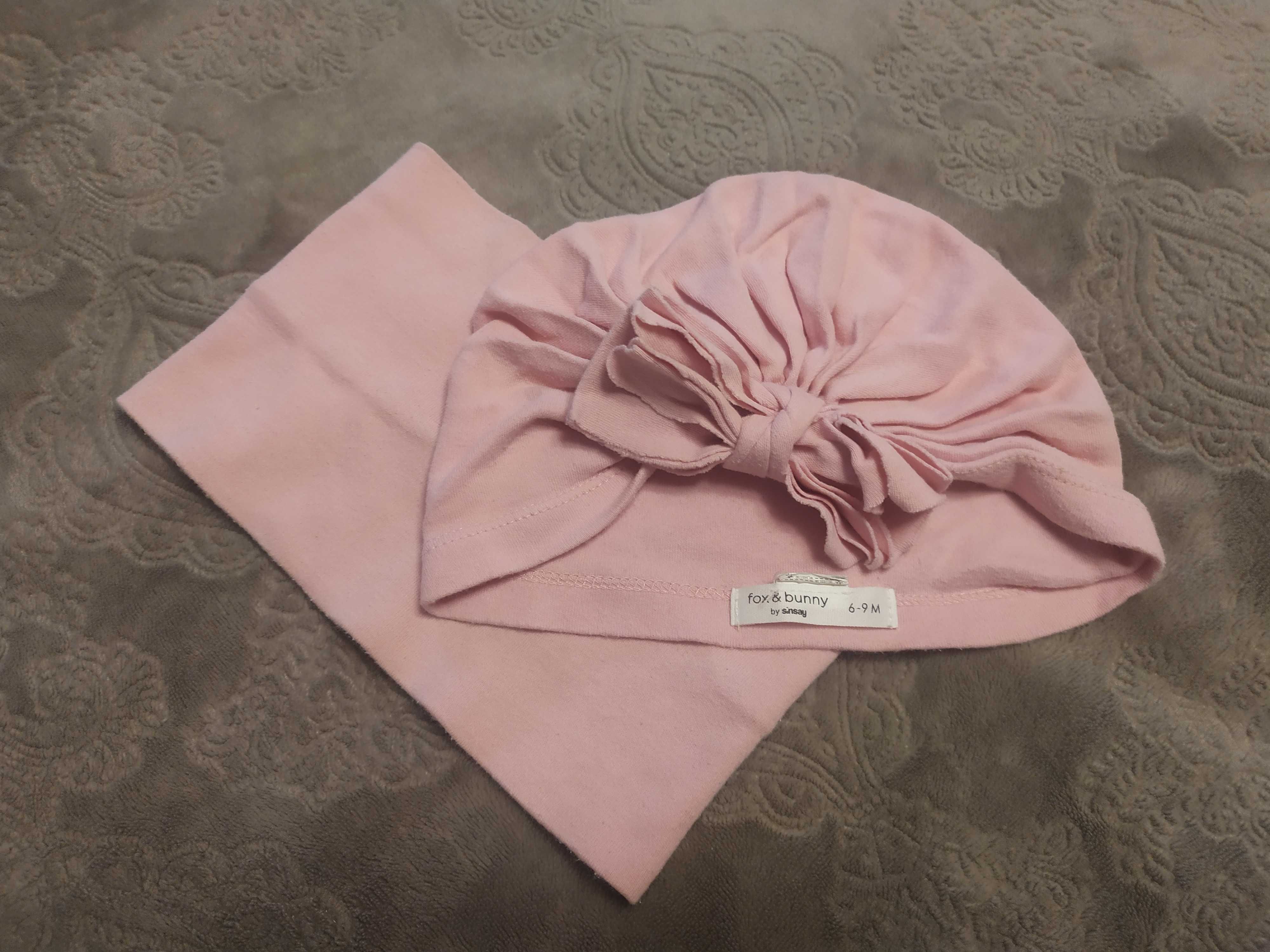 Różowy komplet Sinsay 74 80 zestaw czapka turban opaska komin wiosna