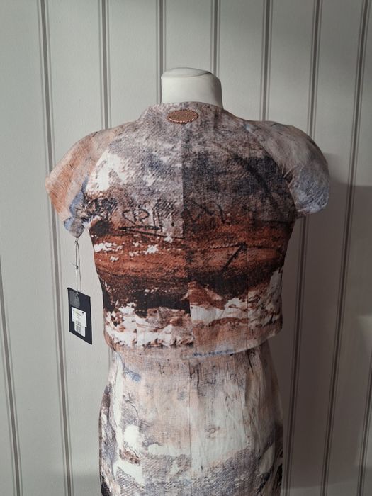 Piękna sukienka z narzutką z lnu pure linen 100% len kolory ziemi brąz