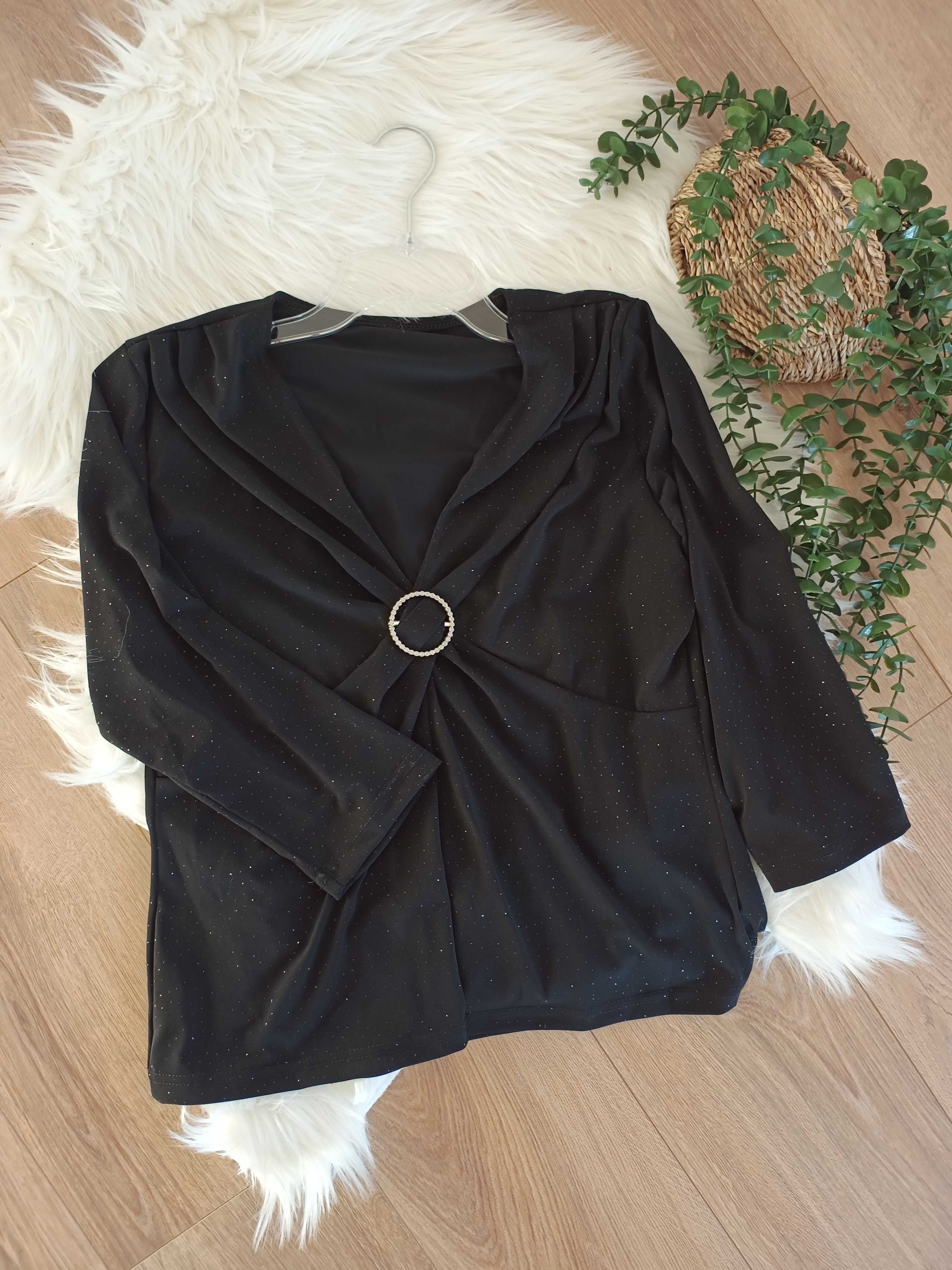 XXXL czarna elegancka wizytowa lśniąca bluzka z ¾ rękawem damska 46