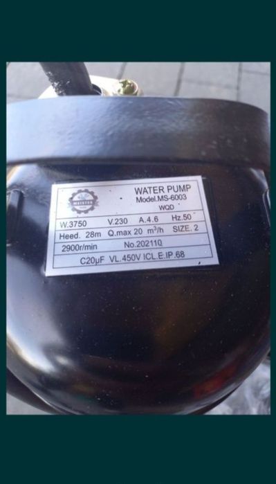 Pompa do szamba piwnic  wykopu wody brudnej 3750w
