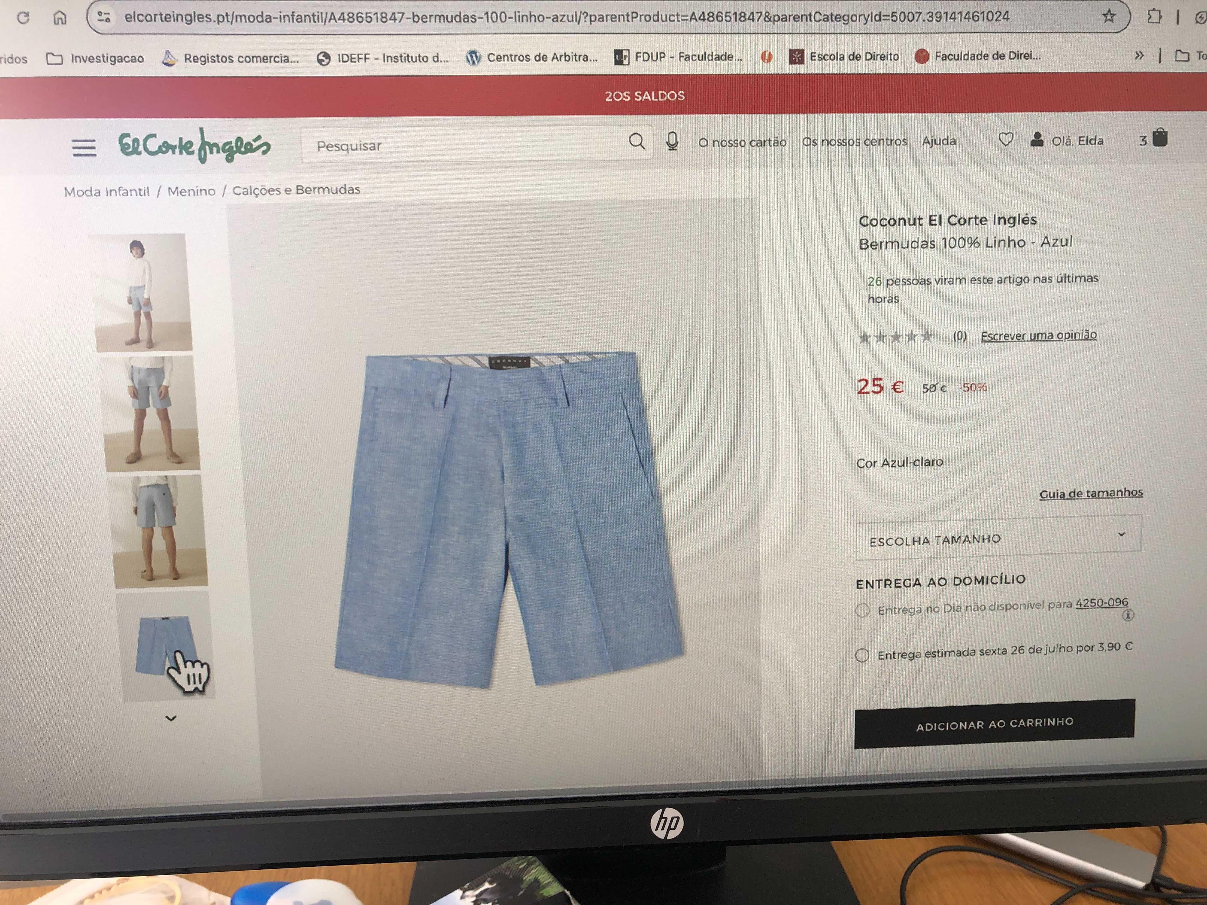 Calção azul céu / Bermudas 100% linho Coconut (TAM 8 anos) (menino)