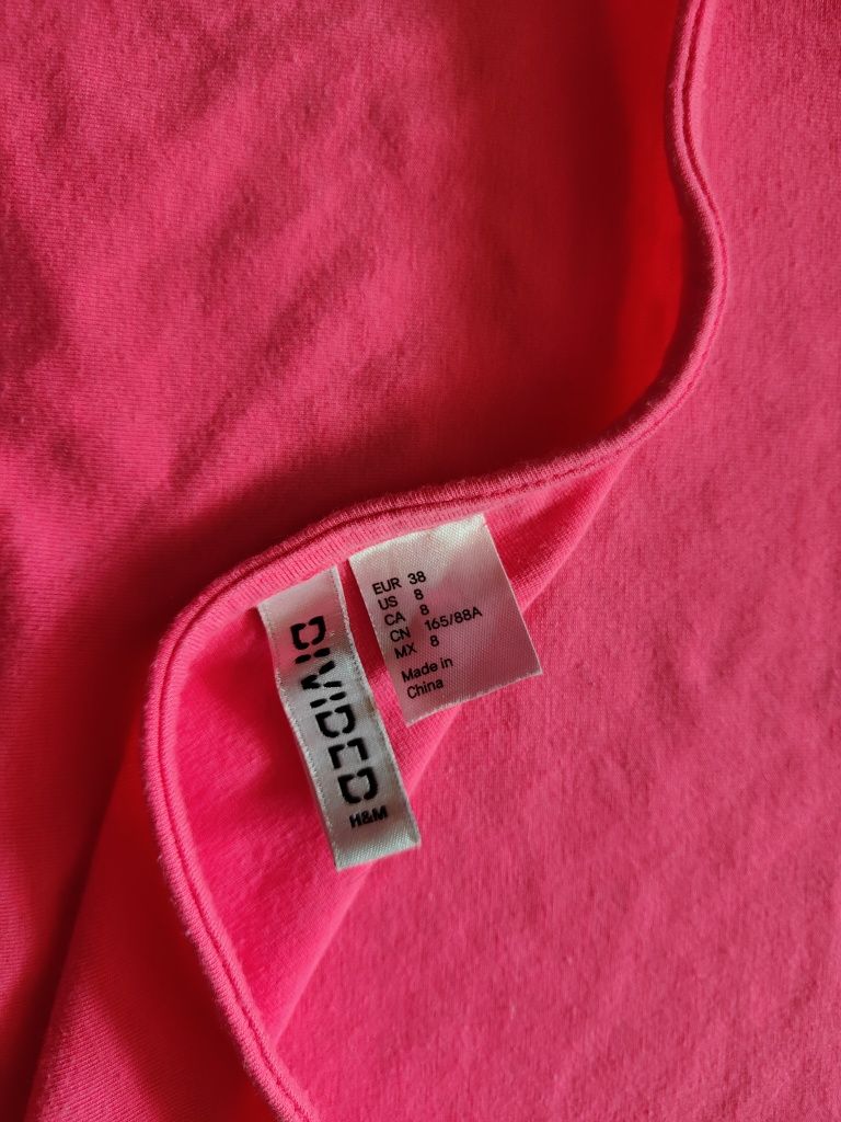 Neonowa różowa sukienka na lato wycięta rozm.M H&M