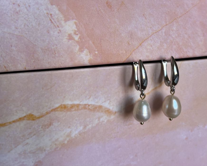 Сережки ручної роботи з натур. перлинками, фурнітура-родована  латунь