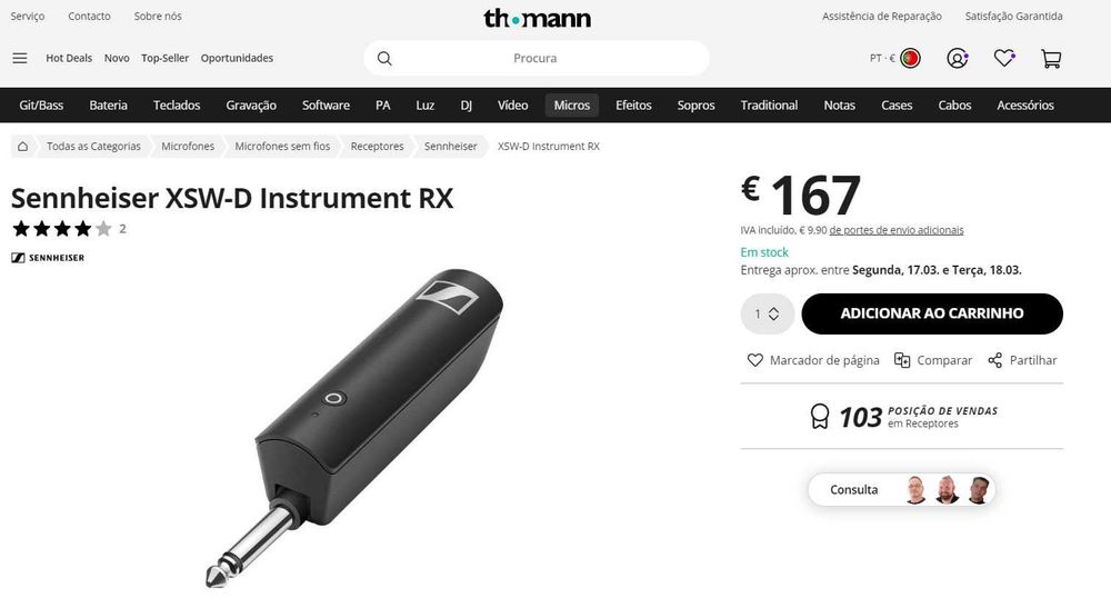 Sennheiser XSW-D Instrument RX - receptor wireless guitarra / baixo