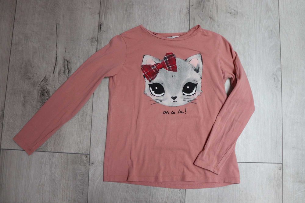 Bluzka wzór kot kolor różowy H&M r. 134/140