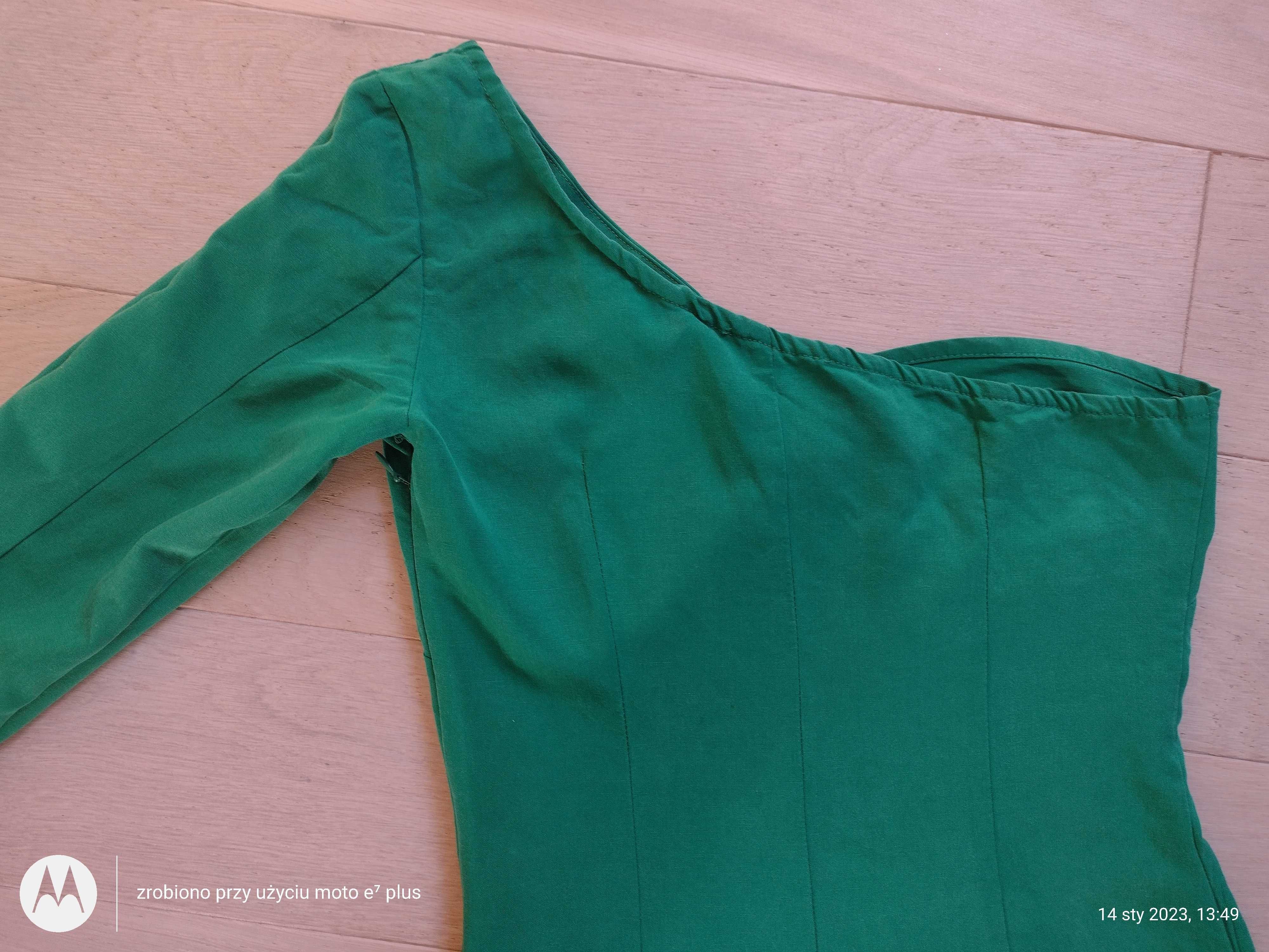 Sukienka mini zielona na jedno ramię XS