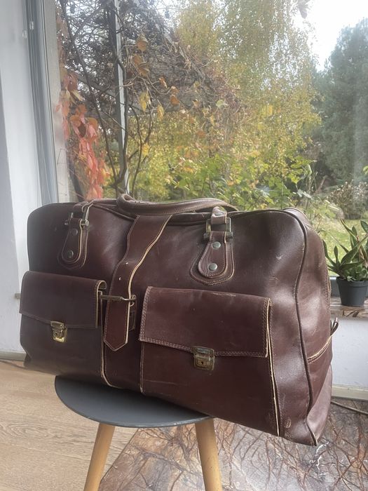 Duża skorzana torba, lekarska, vintage